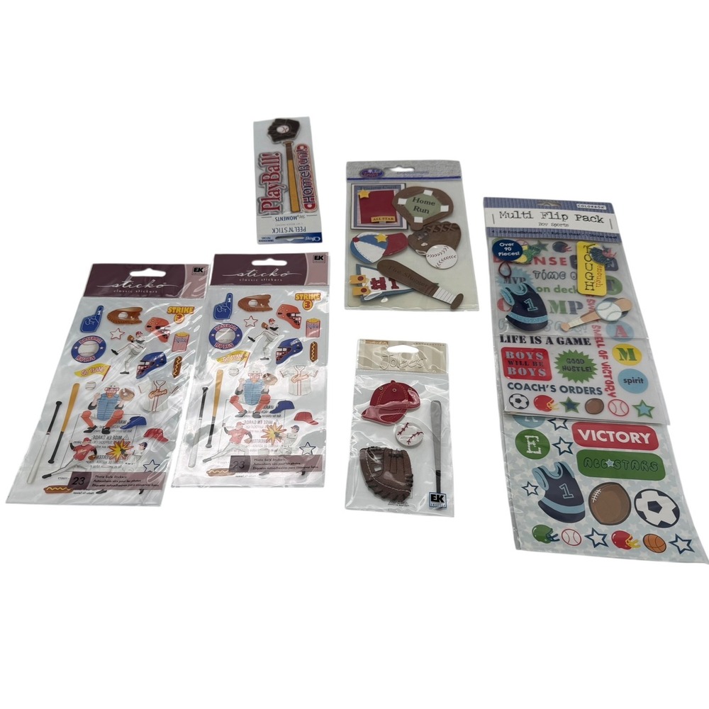 Baseball Sports Scrapbook Sticker Lot of 6 Sticko Jolees Patches Multi Flip Pack